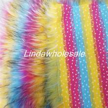 High grade rainbow raccoon fur jacquard plush fabric, shoe accessories,faux fur fabric 2024 - buy cheap