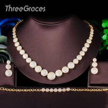 3 uds. De gargantilla de circonio cúbica de lujo ThreeGraces, pendientes de pulsera, conjunto de joyería nupcial de oro de Dubai para fiesta de bodas JS625 2024 - compra barato