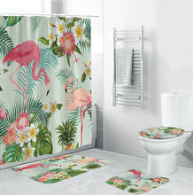 4 Pcs Flamingo Leaves Monstera Shower Curtain Pedestal Rug Lid Toilet Cover Mat Bath Mat Set For Bathroom Decor 2024 - buy cheap