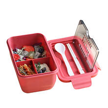 Fiambrera de plástico Bento Box para niños y adultos, contenedor de alimentos de 3 compartimentos con cuchara, palillos, apto para microondas 2024 - compra barato