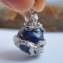 Pingente de dragão pedra natural 16mm, miçanga redonda azul sodalite fit colar para homens mulheres joias presentes brincos gema kp10 2024 - compre barato