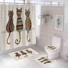 Cartoon Cat Shower Curtain Set Animal Black Waterproof Bath Toilet Lid Seat Cover Bath Non-Slip Mat Rug Bathroom Decot Cover 2024 - buy cheap