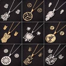 Conjuntos de joyas de acero inoxidable para mujer, collares de águila albana dorada, collar de hoja de pluma, pendientes, regalo de joyería de Navidad 2024 - compra barato