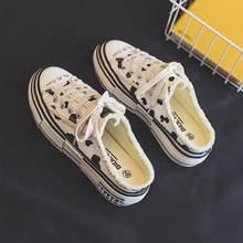 Women Shoes 2021 Spring Summer New Cow Print Lace Up Thick Sole Girls Sneakers Casual Shoes Gumshoes White No Back Slippers 2024 - buy cheap