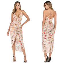 Vestido Midi de verano con lentejuelas y flores para mujer, traje con escote en V, sin mangas, tirantes finos, corte asimétrico, encaje 2024 - compra barato