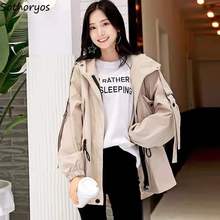 Trench Women Spring Hooded Loose Solid Casual Trendy Korean Style Chic Cargo Simple All-match Womens Coats Streetwear Ulzzang 2024 - buy cheap