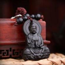 Black Wood Carving Chinese Kwan Guan Yin Statue Sculpture Pendant Key Chain 2024 - buy cheap