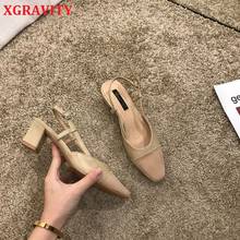 Xgravity novo dedo do pé fechado senhoras moda verão sapatos femininos elegantes sandálias de dedo do pé quadrado misture cor chunky salto bombas sexy sapatos a220 2024 - compre barato