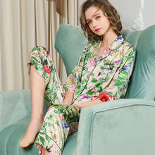 100% genuine  silk pajamas women sets  summer Spring Winter  casual  Pure Silk Shirt and Pants two-piece suit Autumn pyjamas 2024 - buy cheap