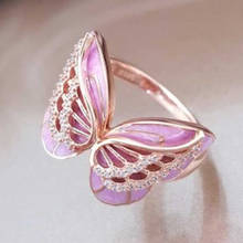 Кольца с розовой бабочкой для девочек-подростков, свадебные кольца с блестящим цирконием для невесты, помолвка, обещание, женские кольца 2024 - купить недорого