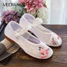 Veowalk Gauze Fabric Flowers Embroidered Women Summer Ballet Flats See Through Breathable Casual Flat Shoes for Elegant Ladies 2024 - buy cheap