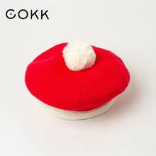 COKK Wool Beret Autumn Winter Hat Women Lovely Warm Woolen Beret Women Ladies Hats With Faux Fur Pompom Christmas Gift Holiday 2024 - buy cheap