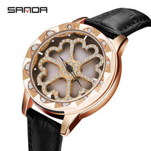 SANDA-Reloj de pulsera de cuarzo con correa de cuero para mujer, accesorio de lujo, con rotación de 360 grados, resistente al agua, con esfera creativa 2024 - compra barato