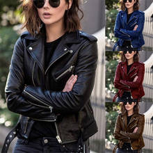 Women Cool Faux Leather Jacket Winter Motorcycle Jacket Long Sleeve Zipper Thick Fitted Coat Fall Female Short Jacket 2020 #40 2024 - buy cheap