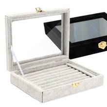 Caja de almacenamiento de anillos de madera de terciopelo, organizador de exhibición, bandeja, soporte, cajas de organza, regalos de navidad 2024 - compra barato