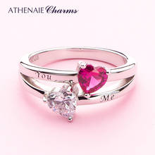 ATHENAIE 925 Sterling Silver Clear & Cerise Pink CZ Two Sparkling Hearts You and Me Rings for Women Wedding Finger Ring Jewerly 2024 - buy cheap