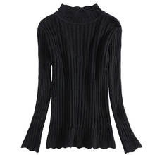 Plush sweater for women in autumn and winter new corrugated half high collar knitting bottoming shirt with thickened lotus leaf 2024 - buy cheap