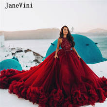 JaneVini Arabic Luxury Burgundy Ball Gown Evening Dresses Long Plus Size Beading Open Back Dubai Sexy Formal Dress Chapel Train 2024 - buy cheap