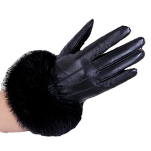 Guantes de piel de oveja para mujer, manoplas gruesas y cálidas de piel de conejo grande, estilo ruso, color negro 2024 - compra barato