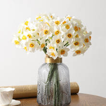 Buquê de flores artificiais de alta qualidade, dafodil, seda branca, flores falsas para casamento, acessórios de decoração da casa, flores falsas 2024 - compre barato
