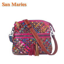 San Maries Women Leather Handbags Colorful Bucket Shoulder Bags Ladies Tassel Knitting Cross Body Bags 2024 - buy cheap
