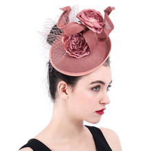 Véu fascinator de pêssego escuro, véu de malha, coquetel, chá, chapéu, flor, real asberço, grampos de cabelo, acessório elegante para casamento 2024 - compre barato