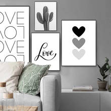 Nordic minimalismo geométrico posters e impressões preto e branco cactus amor pintura da lona arte parede fotos para sala de estar 2024 - compre barato