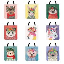 Bolsa de ombro feminina, bolsa tote com estampa de arte fofa de animal ilustrador, para mulheres bolsa casual ao ar livre, sacola de compras 2024 - compre barato