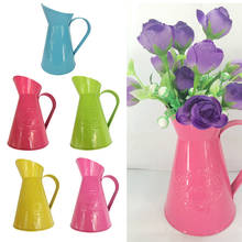 Shabby chique país do vintage jarro de metal vaso flor jarro decoração casamento 5 cores 2024 - compre barato