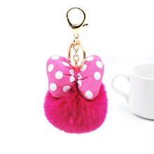 2022 Cute Fluffy Rabbit Fur Ball Keychain For Women Girls Pompom Bowknot Key Ring On Bag Car Trinket Jewelry Wedding Party Gift 2024 - buy cheap