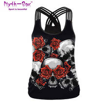 Chaleco deportivo de verano para mujer, Camiseta con estampado Floral de calavera en 3D para Yoga, correr, camisetas de Fitness, camisetas sin mangas con cuello Halter cruzado, blusa ajustada 2024 - compra barato