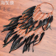 Haimekang-Diadema de plumas de estilo bohemio para niña, tocado de plumas con cuentas, accesorios para el cabello hechos a mano para niña 2024 - compra barato
