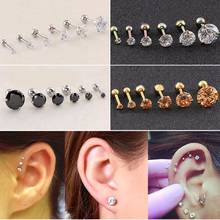 2PC Fashion CZ 3 Prong Tragus Cartilage Stainless Steel Ear Stud Crystal Zircon Earrings Piercing Jewelry Gold Clear boucle 2024 - buy cheap