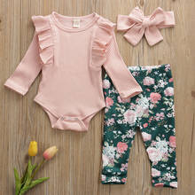 Newborn Infant Baby Girls Christmas Clothes Playsuit Pants Outfit Romper Ruffle Romper Floral Pants Set With Headband 2024 - buy cheap