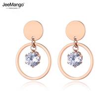 JeeMango-pendientes de acero inoxidable de doble círculo para mujer, joyería hecha a mano con cristales de oro rosa, JE19171 2024 - compra barato