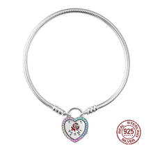 NEW 2019 Valentine's Day 100% 925 Sterling Silver Bracelet Original Design Heart shaped Rainbow stone Fit DIY Charm Bead Gift 2024 - buy cheap