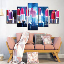 Pintura de batom para parede, 5 painéis de fotos, pintura minimalista, impressão modular, maquiagem, poster para sala de estar 2024 - compre barato
