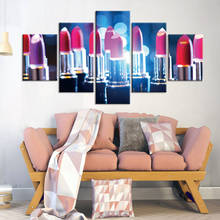 Home Decor Canvas Wall Art Lipstick Painting 5 Panel Pictures Minimalism Printing Modular Make Up Poster For Living Room Frame 2024 - buy cheap