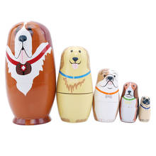 Muñeca Matryoshka de madera creativa, perro de dibujos animados, muñecas rusas de anidación, artesanía hecha a mano, adorno, decoración del hogar para niña 2024 - compra barato