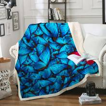 Флисовое одеяло с бабочкой, шерпа, синяя бабочка, плюшевое одеяло, цветное, красивое, светящееся, одеяло для дивана с бабочками 2024 - купить недорого