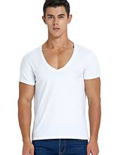 Deep V Neck T Shirt for Men Low Cut Scoop Neck Top Tees Drop Tail Short Sleeve Male Cotton Casual Style 2024 - buy cheap