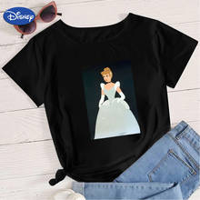 Camiseta de Cenicienta de Disney para mujer, Camiseta corta holgada de manga corta, diseño estampado de princesa, camisetas negras de animación Hipster 2024 - compra barato
