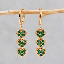 Trendy Gold Dangle Heart Earrings Red Green Cubic Zirconia Stone For Women Girls Fashion Jewelry Accessories Wedding Gift 2024 - buy cheap