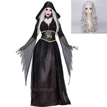 Vestido gótico de Halloween para mujer, disfraz aterrador con esqueleto con capucha, Día de los muertos, fiesta de carnaval, Cosplay de horror 2024 - compra barato