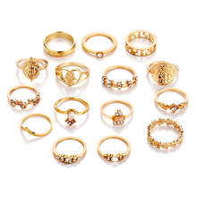 Conjunto de anillo de monedas geométricas para mujer, sortija Bohemia adecuada para mujeres, sortija conjunta, joyería de viento nacional, regalos de fiesta de boda 2024 - compra barato