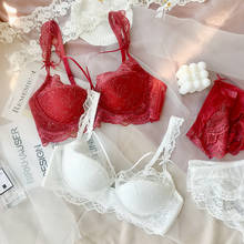 Thin sexy lace underwear red natal year bra comfortable big breasts large size comfortable bra set underwire deep v lingerie 2024 - buy cheap