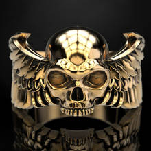 Кольцо мужское винтажное в стиле панк с изображением черепа смерти 2024 - купить недорого