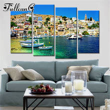 FULLCANG-pintura de diamante 5d diy "paisaje de ciudad costera", mosaico bordado con diamantes de imitación cuadrados o redondos, decoración para el hogar, 4 piezas, FC3474 2024 - compra barato