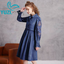 Yuzi-Vestido vaquero bohemio para mujer, novedad de 2021, cuello vuelto, manga acampanada, ahuecado, A82277 2024 - compra barato