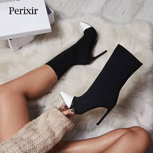 Perixir Design Women Ankle Sock Boot Stretch Fabric Mixed Colors Pointed Toe Footwear Extreme High Heel 2021 Fashion Lady Shoes 2024 - buy cheap